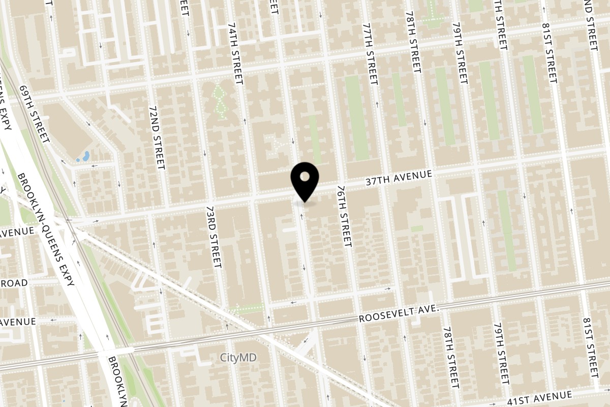 Map showing the location of Ricky's Cafe on 75-02 37th Ave in Jackson Heights